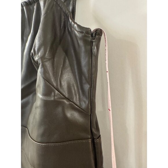 Choosy Faux Leather Midi Dress With Belted Waist & Slit Detail - olive green Siz - Picture 2 of 4